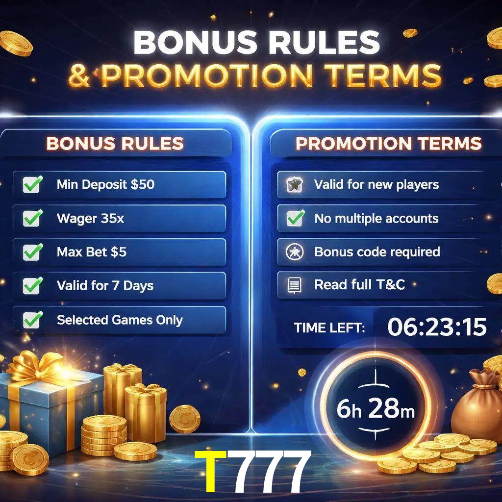 Reglas de promoción T777 y condiciones de bonos explicadas visualmente